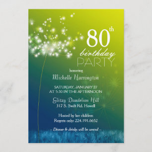 Invitation Dandelion bijoux 80e fête d'anniversaire