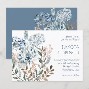 Invitation Dandelion Floral   Dusty Blue Garden Muet Mariage