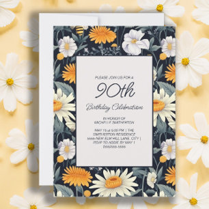 Invitation Dandelions Daisies Marine Bleu Adulte 90e Annivers