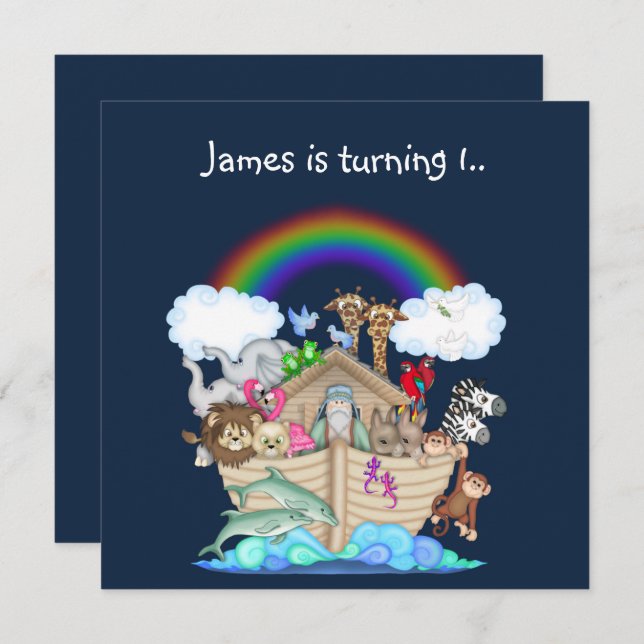 Invitation d'animaux Noahs Marine Blue (Devant / Derrière)