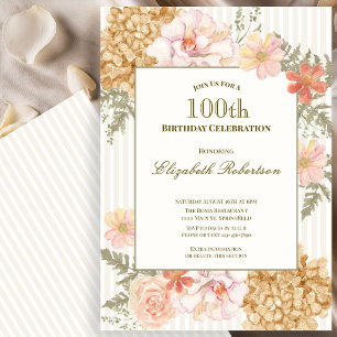Invitation d'anniversaire 100 ans aux couleurs flo