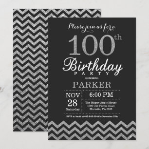 Invitation d'anniversaire 100 ans avec paillettes