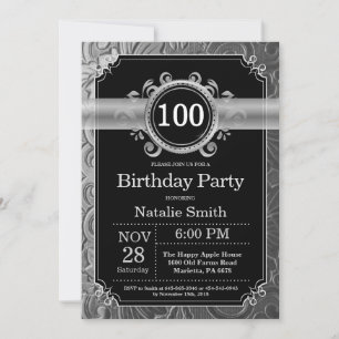 Invitation d'anniversaire 100 ans avec paillettes 