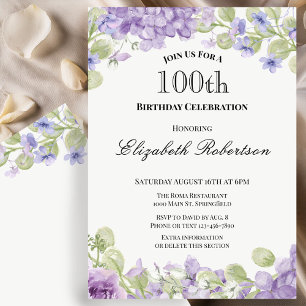 Invitation d'anniversaire 100 ans Élégante Fleur V