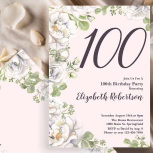 Invitation d'anniversaire 100 ans Fleur de Pivoine