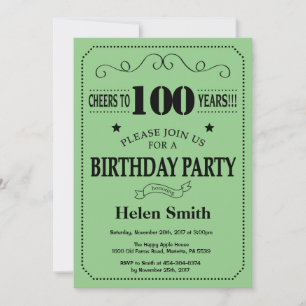 Invitation d'anniversaire 100 ans Noir et Vert