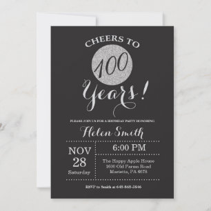 Invitation d'anniversaire 100 ans Paillettes Noir 