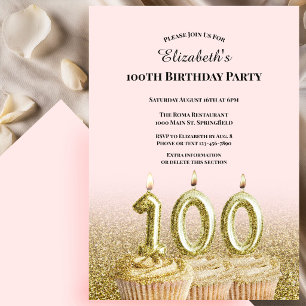 Invitation d'anniversaire 100 ans pour elle rose e