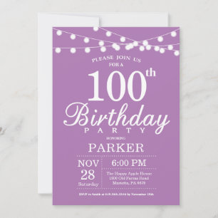 Invitation d'anniversaire 100 ans Violet Lavande L