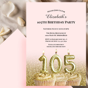 Invitation d'anniversaire 105 ans rose et or pour