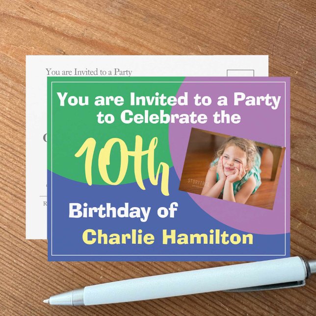 Invitation d'anniversaire 10 ans avec photo (Créateur téléchargé)