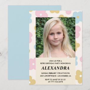 Invitation d'anniversaire 10 ans Fleurs Groovy Rét