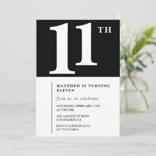 Invitation d'anniversaire 11 ans Noir et Blanc Chi