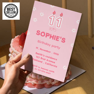 invitation d'anniversaire 11 ans rose pour filles