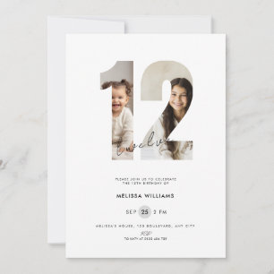 Invitation d'anniversaire 12 ans avec photo - Blan