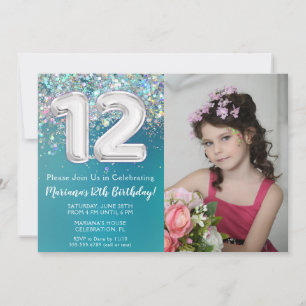 Invitation d'anniversaire 12 ans avec photo Teal A