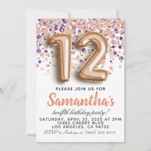 Invitation d'anniversaire 12 ans Rose Gold