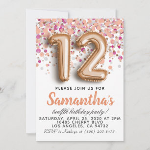 Invitation d'anniversaire 12 ans Rose Gold