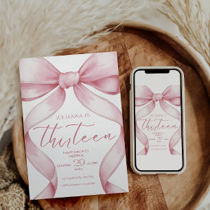 Invitation d'anniversaire 13 ans Coquette Rose Inv