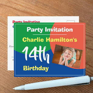 Invitation d'anniversaire 14 ans avec carte postal