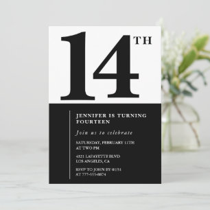 Invitation d'anniversaire 14 ans Fille Noir Blanc 