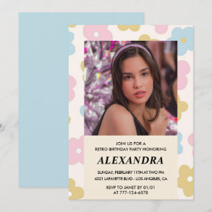Invitation d'anniversaire 14 ans Fleurs rétro funk