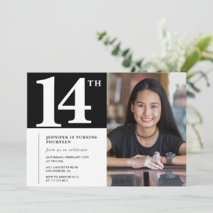 Invitation d'anniversaire 14 ans noir Chic Filles