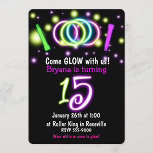 Invitation d'anniversaire 15 ans GLOW Lights Age 1