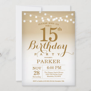 Invitation d'anniversaire 15 ans Guirlande de lumi