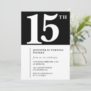 Invitation d'anniversaire 15 ans Noir Élégant Chic