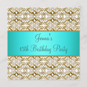 Invitation d'anniversaire 15 ans Turquoise Fête Tu