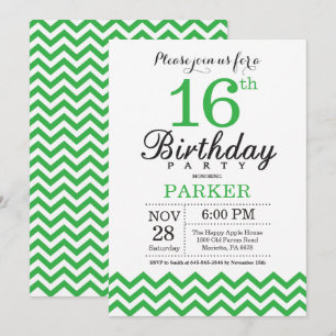 Invitation d'anniversaire 16 ans Chevron Vert