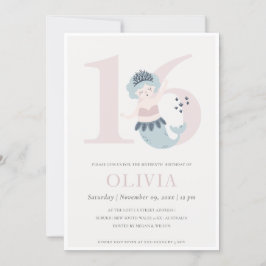 Invitation d'anniversaire 16 ans de sirène rose bl