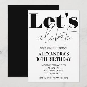 Invitation d'anniversaire 16 ans Noir et Blanc Mod
