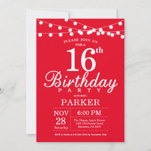 Invitation d'anniversaire 16 ans Rouge
