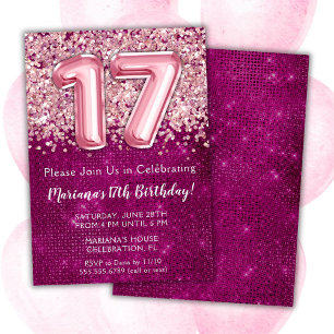 Invitation d'anniversaire 17 ans Fille Magenta Pai