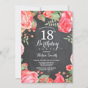 Invitation d'anniversaire 18 ans Fleur Rouge Botan