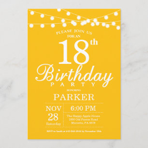 Invitation d'anniversaire 18 ans Jaune