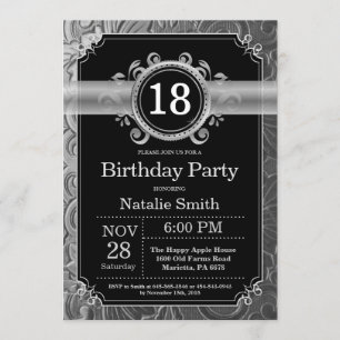 Invitation d'anniversaire 18 ans noir et paillette