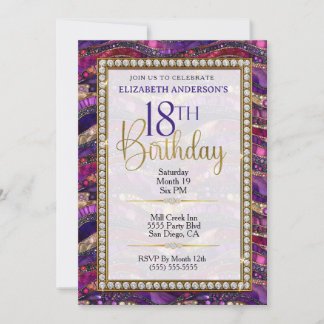 Invitation d'anniversaire 18 ans Or Violet Bijou