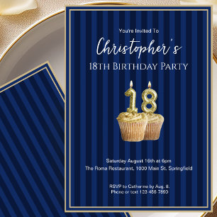 Invitation d'anniversaire 18 ans Unique Bleu Or po