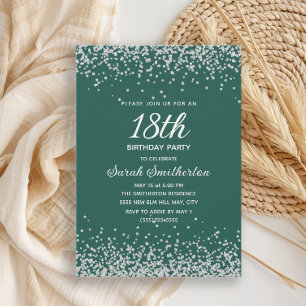 Invitation d'anniversaire 18 ans vert émeraude arg