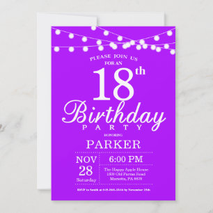 Invitation d'anniversaire 18 ans Violet Lavande Li