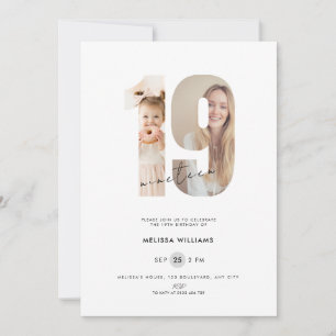 Invitation d'anniversaire 19 ans avec photo - Blan