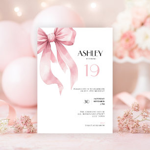 Invitation d'anniversaire 19 ans avec un nœud rose