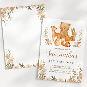 Invitation d'anniversaire 1 an Animaux de la forêt