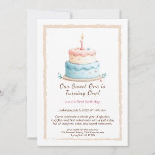 Invitation d'anniversaire 1 an aquarelle avec boug