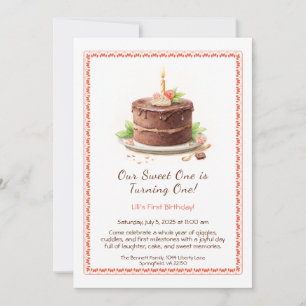 Invitation d'anniversaire 1 an aquarelle - Gâteau 
