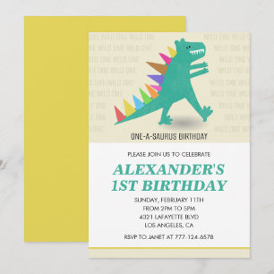 Invitation d'anniversaire 1 an dinosaure T rex arc