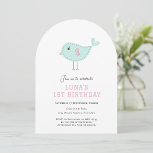 Invitation d'anniversaire 1 an Oiseau Bleu Pastel